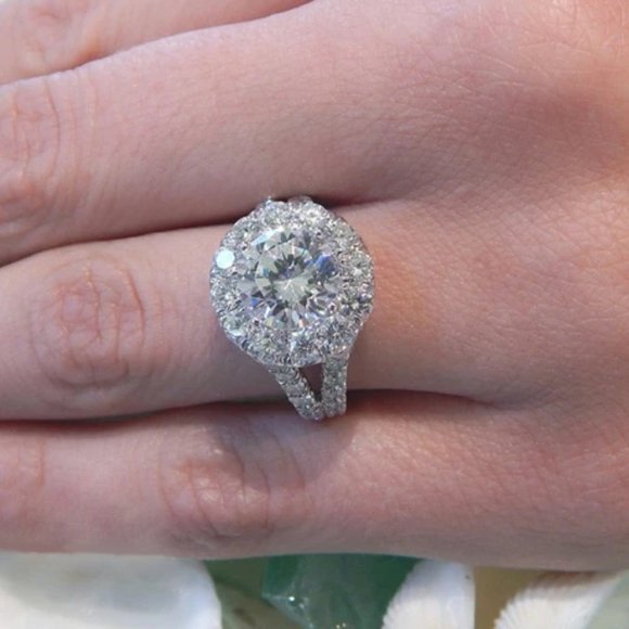 Engagement Double Layer Round CZ Bridal Wedding Ring for Women, L506 - Picture 5 of 6